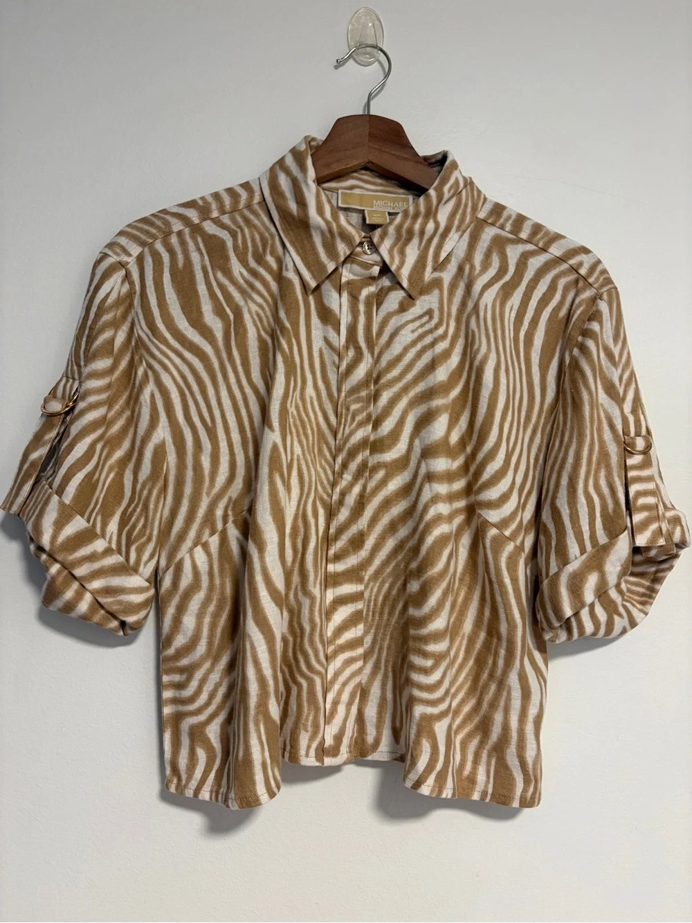 Linen blend, Michael Coles NWT Cropped Oversized Zebra Print Linen Blend Shirt S